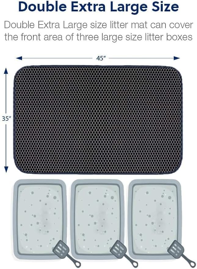 Cat Litter Mat, Kitty Litter Trapping Mat, Honeycomb Double Layer Mats, No Phthalate, Urine Waterproof, Easy Clean, Scatter Control, Catcher Litter Tray Box Rug Carpet