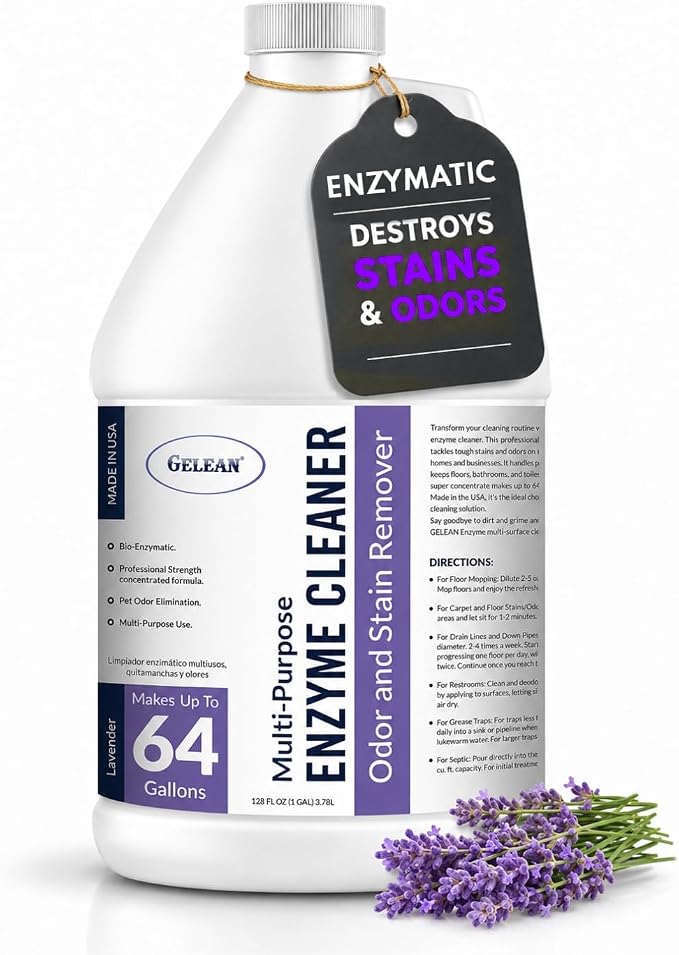 Enzymatic Cleaner Multi-Purpose Enzyme Cleaner for Dog Urine and Poop Carpet | Cat Pee Odor eliminator Pet Urine Enzyme Drain Cleaner | Floors, Carpets, Laundry, Bathrooms, Trash Can Deodorizer, 128oz