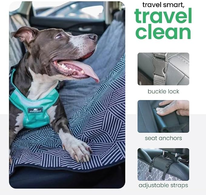 Molly Mutt 3-in-1 Back Seat Cover for Dogs, 100% Cotton Canvas Back Seat Hammock with Headrest Straps, Belt Slots, & Anchors, Non-Skid Cargo Area Cover, Machine Washable, No Harmful Chemicals, 56"x56"