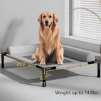 Elevated Dog Bed with Breathable Mesh Hammock, Heavy Duty Steel Frame Raised Indoor Outdoor Dog Bed for Large Cats, Medium & Small Dogs, 25.98"x17.72" Up to 140lbs, Gray