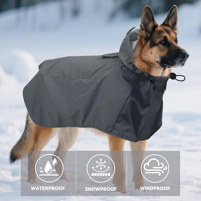 Waterproof Dog Raincoat with Hood, Windproof Rain Jacket for Large Dogs | Adjustable Reflective Dog Rain Coat with Leash Hole, for Rainy&Snowy Day, Fits Golden Retriever, Labrador, German Shepherd