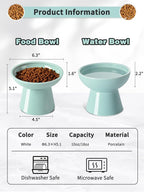 LoeJan Elevated Cat Food and Water Bowls Set, Extra Wide and Raised Ceramic Feeder, Anti-Vomit Whisker-Free Pressure Feeding Bowl for Kittens Adult Small Dogs (Blue)