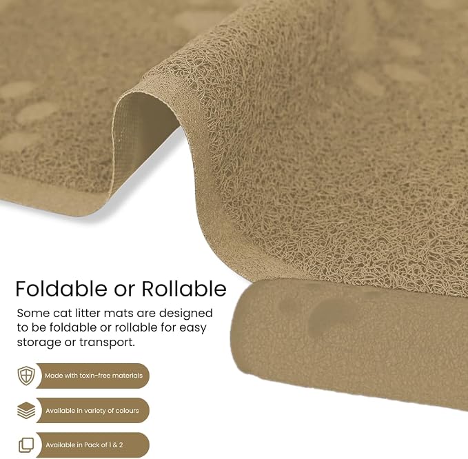Andalus Small Cat Litter Mat, Pack of 2 - Waterproof, Non-Slip & Easy to Clean Cat Litter Box Mat for Extra Efficient Pet Litter-Trapping, Beige (15.75” X 11.75”)