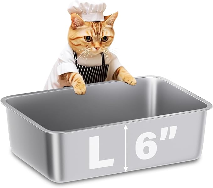 Stainless Steel Litter Box, Large Metal Litter Box for Kitty/Cat | 19.7"x13.7"x6" Easy to Clean, Non Stick Litterbox No Smell for Adult Cats