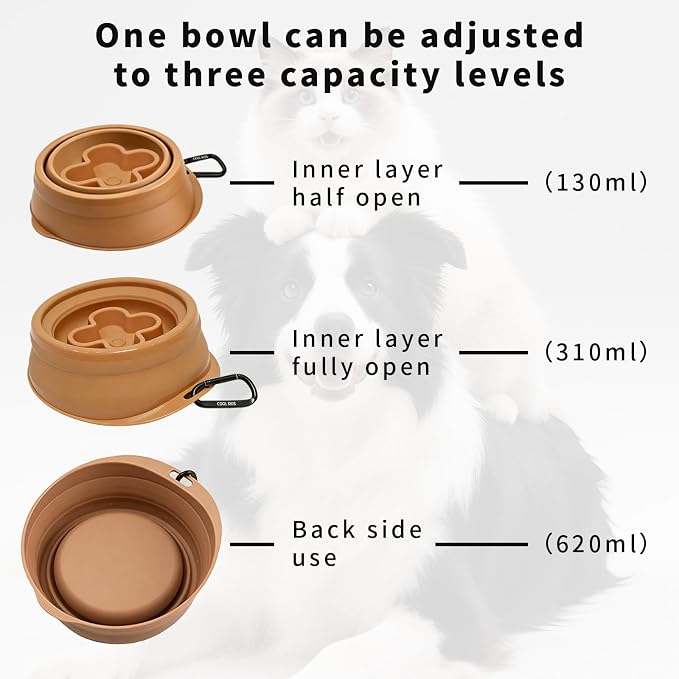 Cool Kids Collapsible Dog Bowl Travel Portable Anti-Tip Double-Sided | 2-In-1 Slow Feeder & Hydration, Catnip Scent, Abs+Tpe Sturdy Build, Fits Small Medium Pups, Hiking Camping Gear