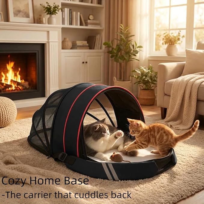 Interactive Expandable Pet Carrier Backpack for Cats & Small Dogs-Interactive Opening Pet Tent Backpack. Expandable for Extra Space.Breathable,Foldable Nest Bed for Travel, Walks,Vet & Home-Black