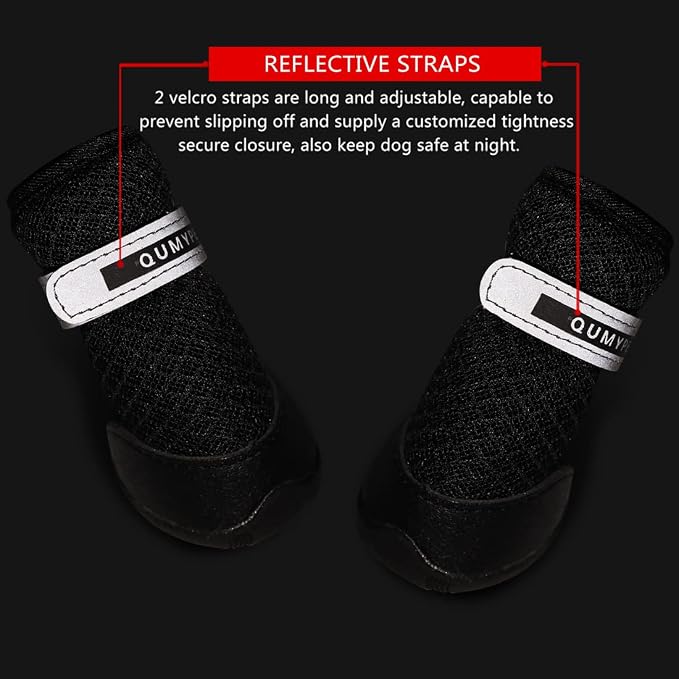QUMY Dog Shoes for Small Dogs Hot Pavement Puppy Dog Boots & Paw Protectors | Small Medium Dog Summer Shoes, Soft Anti-Slip Rubber Sole, Mesh Breathable Dog Booties for Hardfloors, Walking Running Black