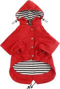 Morezi Dog Zip Up Raincoat with Reflective, Rain/Water Resistant, Adjustable Drawstring, Removable Hood, Raincoats with Legs 8lbs to 80lbs Available - Red - M