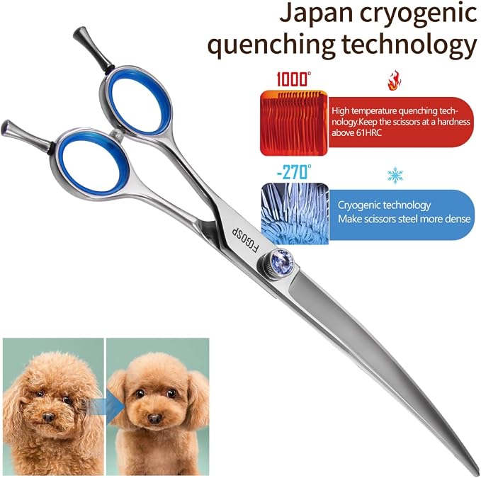 Left Handed Curved Scissors for Dog Grooming 7" Downward Professional Curved Shears Dog Grooming for Poodle Pet Cat Face Japan 440C Stainless Steel Super Sharp(7.0 curved)