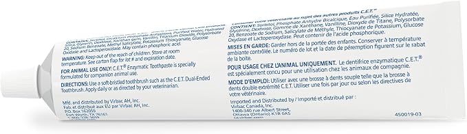 C.E.T. Enzymatic Toothpaste for Dogs and Cats, Vanilla Mint, 2.5oz | Plaque and tartar control for fresh breath, pet dental care toothpaste, Dual enzyme system, vanilla mint flavored toothpaste