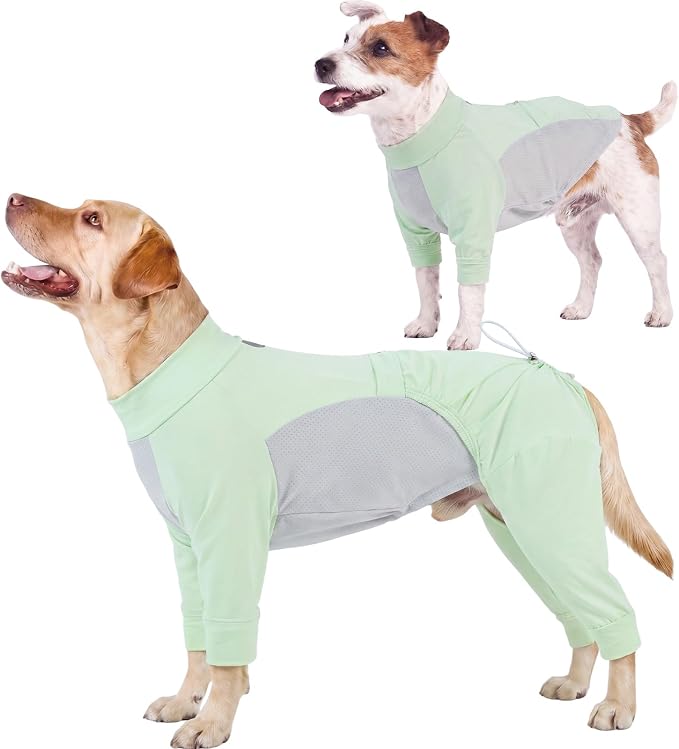 ROZKITCH Dog Sun Shirt for Sun Protection, 2-in-1 Combine Four Legs & Front-Leg Vest UV Shirt Protect Pet from UV Keep Cool on Beach Hiking Outdoor Playing in Summer Green L