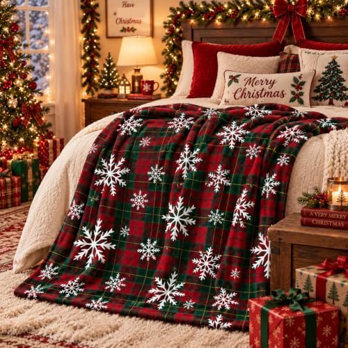 Hunnmingre Christmas Flannel Throw Blanket 50x60 In,Red Green Buffalo Plaid - Image 5