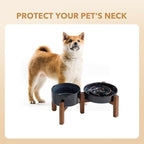 Havniva Raised Slow Feeder Dog Bowls, Elevated Dog Bowls Slow Feeder Set | 1.2 Cups Ceramic Dog Bowl Elevated with Acacia Wood Stand, Raised Dog Food Bowl, Puzzle Slow Feeder for Small Dogs, Non-Slip