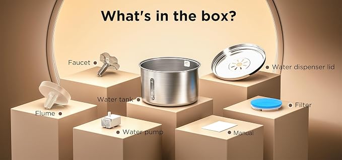 Cat Water Fountain Stainless Steel, 102oz/3L Automatic Pet Water Fountain with 6 Replacement Filters & 6 Pre-Filter Sponges for Cats, Dogs (Cat Fountain + 6 Filters + 6 Sponges)