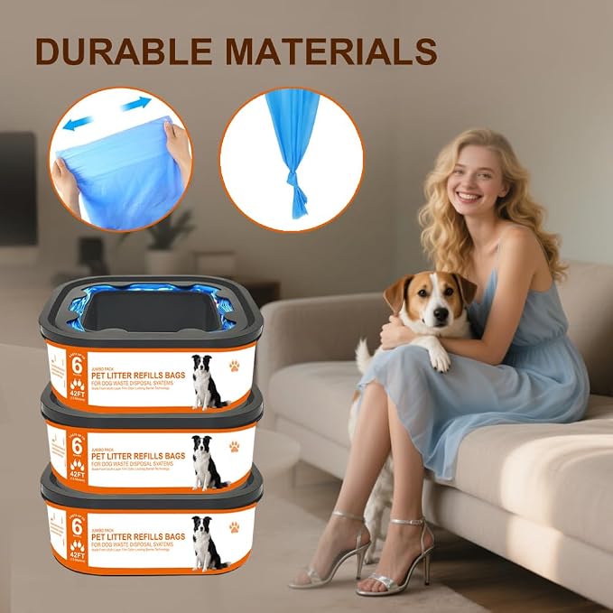 42 FT Jumbo Refill Pet Waste Bags Compatible with Pet Dogs Genie Dog Waste Disposal System Pails, Up to 6 months of Supply,EVOH Ultimate Odor Control Dog Poop Bags,3 Pack