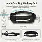 Hands Free Dog Leash with Waist Pouch, Reflective Bungee, Dogs Up to 100 lb | Adjustable 25-45 in belt, dual padded handles and lightweight pouch for walking, running, hiking and training dogs, black