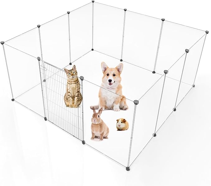 BRIAN & DANY Dog Playpen Portable for Small Animals, Dog Play Pen Indoor, Transparent Pet Playpen for Puppies, Cats, 70.8" L x 35.4" W x 29.5" H