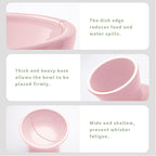 CEEFU 2-Pack Elevated Ceramic Cat Bowls Extra Wide for Food & Water | Anti Vomiting, Whisker Friendly, Shallow Food Dish and Deep Water Bowl, Lead & Cadmium Free, Raised Height for Cats, Pink
