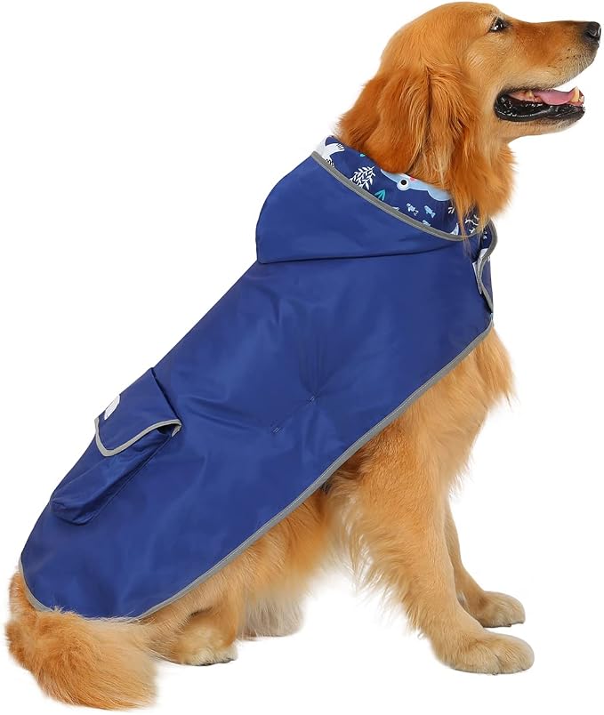 HDE Reversible Hooded Dog Raincoat Slicker Poncho for Small Medium Large Dogs - Sharks - 3XL - Nylon, Polyester