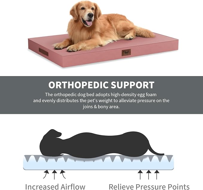 Waterproof Orthopedic Outdoor Dog Bed XL for Extra Large Dogs | Egg Crate Foam for Joint Support, TPU Waterproof Layer, Machine Washable 1680D Oxford Cover, 44 x 32 Inch, Up to 90 lbs