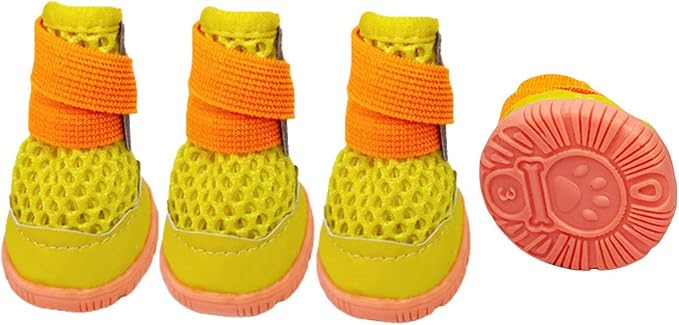 Anti Slip Dog Shoes Paw Protectors for Hardwood Floors,Breathable Puppy Boots with Adjustable Straps for Hot Pavement Beach_4#(Yellow)