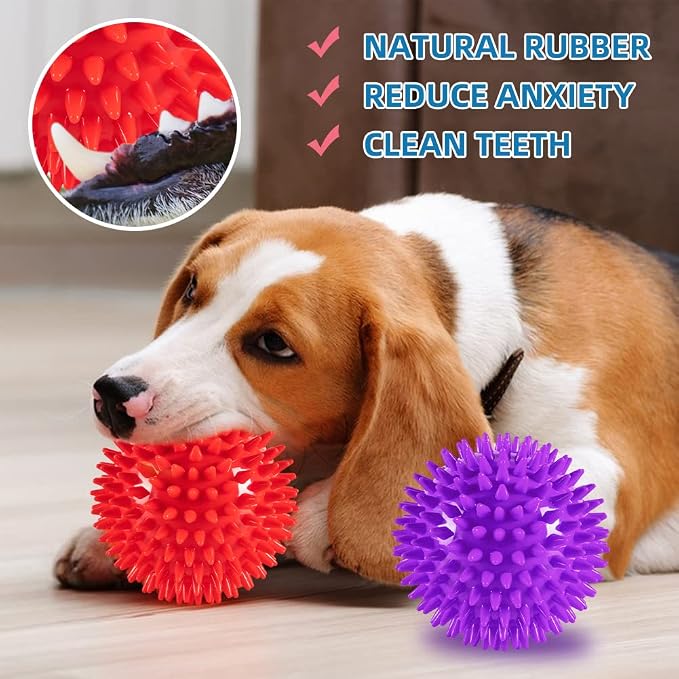 4.5” Heavy Duty Squeaky Dog Balls Toys for Medium Large Dogs 4 Pack Indestructible Dog Toys for Aggressive Chewers Spike Dog Balls for Clean Teeth and Training Dog Toys for Boredom and Stimulating
