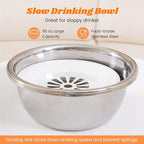 Raised 95oz Slow Drinking Dog Water Bowl No Spill Medium Large Breed | Single Elevated Stainless Steel Water Bowl with Floating Disc, Stable Sturdy Base and Snap on Adjustable Height Stand