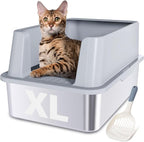 Stainless Steel Litter Box XL-Large High Sided Cat Litter Box | Metal Cat Litter Box with Lid and Scooper, Easy Clean, Non Stick & No Smell-23"x15"x10"