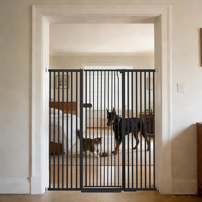 Lumizone Extra Tall Cat Gate 55.12" High 29.92"-59.44" Wide Pet Gate Black | Dog Gate for Doorway Hallway Stairs Pressure Mounted Extra Wide 1.37" Gap No Drilling Auto-Close One-Handed Operation