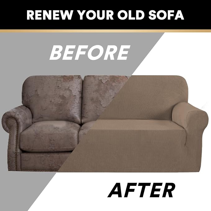 Stretch Armchair Covers for Chairs Slipcovers for Living Room Couch Covers for Chair Protectors Cover for Dogs/Pets/Kids, Feature Checks Pattern Jacquard Bouncy, Thick and Soft,Macchiato