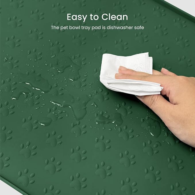 PWTAA Dog Food Mat Anti-Slip Silicone Dog Bowl Mat Thicker Pet Placemat Waterproof Cat Feeder Pad with Raised Edge Puppy Kitten Feeding Mats Suitable Small Medium-Sized Dogs Cats Eating Tray - 2PCS