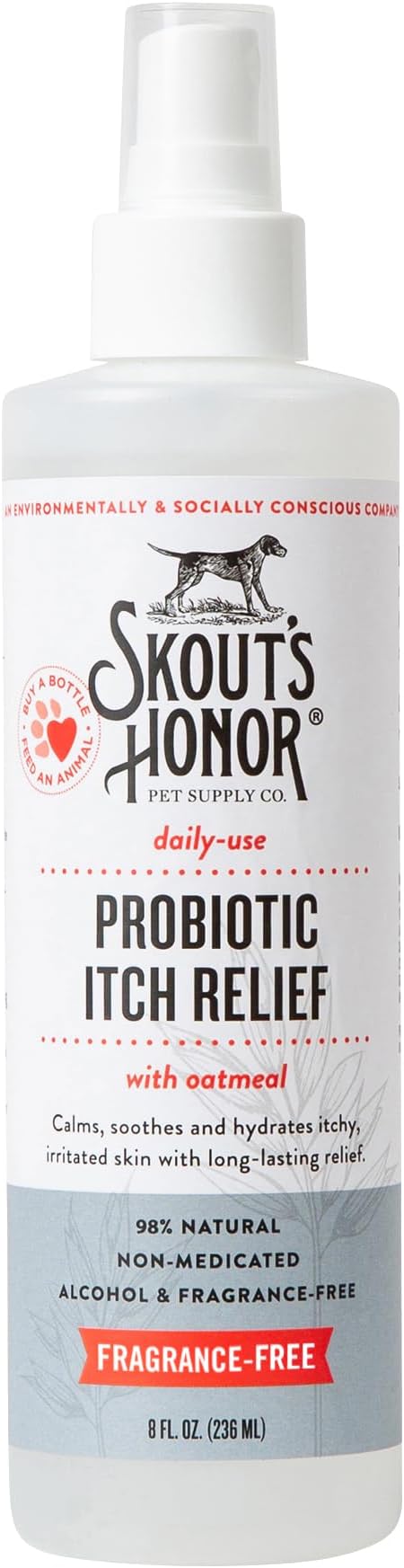 SKOUT'S HONOR Probiotic Itch Relief Spray for Dogs, 8 oz | Natural, Vegan, Non-Medicated Microbiome-Friendly Formula for Long-Lasting Relief, with Soothing Aloe and Avocado Oil