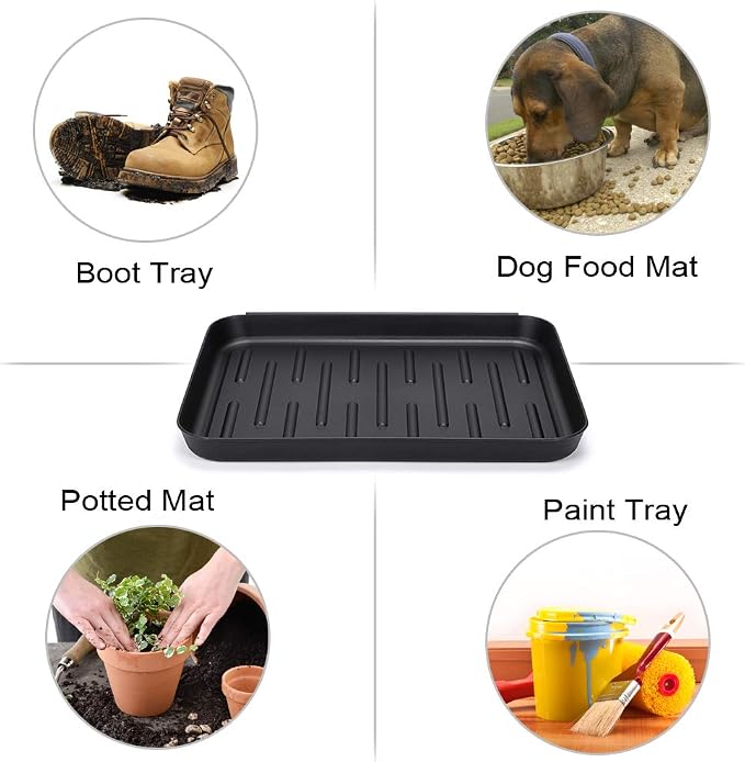 OwnMy Black Boot Tray Mat Indoor Plastic Small Shoe Tray Mat for Entryway | Multi-Purpose Boot Tray for Plants Pet Food Dog Water Bowls Cat Litter Box, Boot and Shoes Drying Mat for Indoor and Outdoor