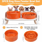 Elevated Slow Feeder Dog Bowls with Splash Proof Stand, Slow Eating 5X | 6.5″ Dog Slow Feeding Bowls & 6.1″ Dog Food Dish, Non-Slip Raised Food and Water Bowl Set for Small and Medium Breeds, Orange