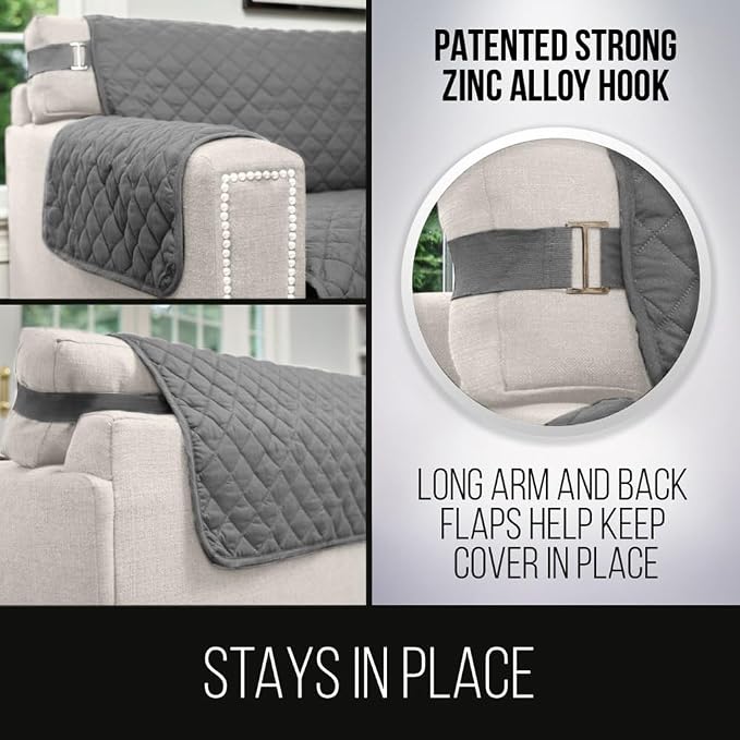 Sofa Shield® Couch Slip Covers for Dogs, Reversible Furniture Protector with Strap, Stain and Tear Resistant Cushion Cover, 62 inch Seat, Machine Washable Slipcover Pets, Cats, Charcoal Linen