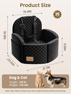Dog Car Seat for Small/Medium Dogs, Elevated Dog Booster Seat with Memory Foam Cushion for Dogs Under 35lbs, Detachable Washable Pet Car Seats with Storage Pockets & 2 Safety Belts (Black)