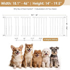 14''-19.5'' Height Adjustable Dog Gate, Extra Wide 18.1"-46" All Metal Short Dog Gate to Step Over, Pressure Mount Small Pet Puppy Gate for Stairs & Doorways(White)