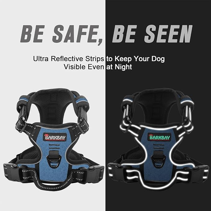 BARKBAY No Pull Dog Harness Front Clip Heavy Duty Reflective Easy Control Handle for Large Dog Walking(Navy,L)