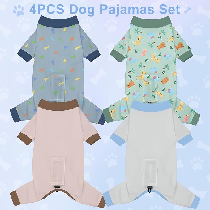 Bienbee Dog Pajamas, 4 Pack Adjustable Onesies for Small to Large Dogs XS | Dog Shedding Suit with Soft Fabric, Breathable & Stretchy, and Adjustable Back Length for Sleeping Lounging and Daily Use