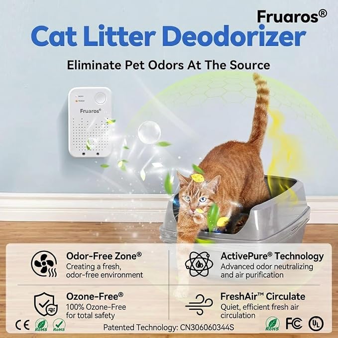 Cat Litter Deodorizer, Cat Odor Eliminator for Home, Litter Box Deodorizer, Quiet Portable Plug In Air Purifiers for Bedroom, Kitchen, Bathroom, Office, Air Ionizers for Smoke, Formaldehyde, Dust