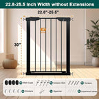 Fairy Baby 22.8"-25.5" Narrow Baby Gate for Small Stairs/Doorways/Hallways | Pressure Mounted Auto-Close Pet Gate, Metal Tension Safety Child Gate No Drill, Walk Thru Easy Install, No Extensions, Black