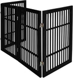 Urnporium Pet Dog Gate Freestanding, Strong Durable Folding Wooden Fence, Portable Acacia Hardwood Safety Barrier for Indoor & Outdoor Use (Black Pet Gate, 4 Panel 30" Tall)