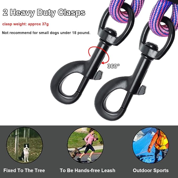 BTINESFUL 8/12/20/30/50/75ft Dog Tie-Out Long Tether Rope Dog Lead for Yard | Large Medium Dog Line for Outside Training, Playing, Camping, Backyard Leash (20ft, Pink Blue)