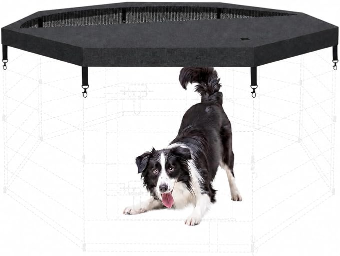 Artmalle Dog Playpen Top Cover Only, 8-Panel 24-Inch Octagonal Mesh, Black | Mesh top cover fits most 8-panel, 24-inch-wide octagonal dog pens, adding shade, airflow and jump-out protection. Cover only.