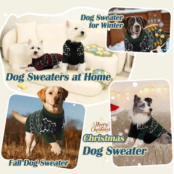 ROZKITCH XXXL Dog Sweater for Extra Large Dog Sweaters with Front Legs, Super Warm Knit Fleece Fair Isle Sweater for Boxer Golden Retriever Labrador Green 3XL - Image 4