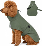 PU Dog Raincoat, Non-Toxic & Odorless Waterproof Vest, Adjustable High Collar and Hook & Loop Belly Closure for Rainy Potty Breaks & Wet Weather Outdoor Walks (Olive Green, X-Large)