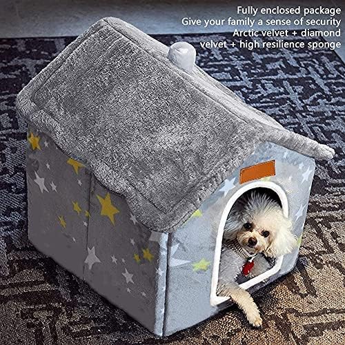 Dog House Indoor, Foldable Soft Kennel Bed Warm Cat Nest Puppy Cave with Cushion for Small Medium Large Dogs Cats (S-Within 9 lbs)