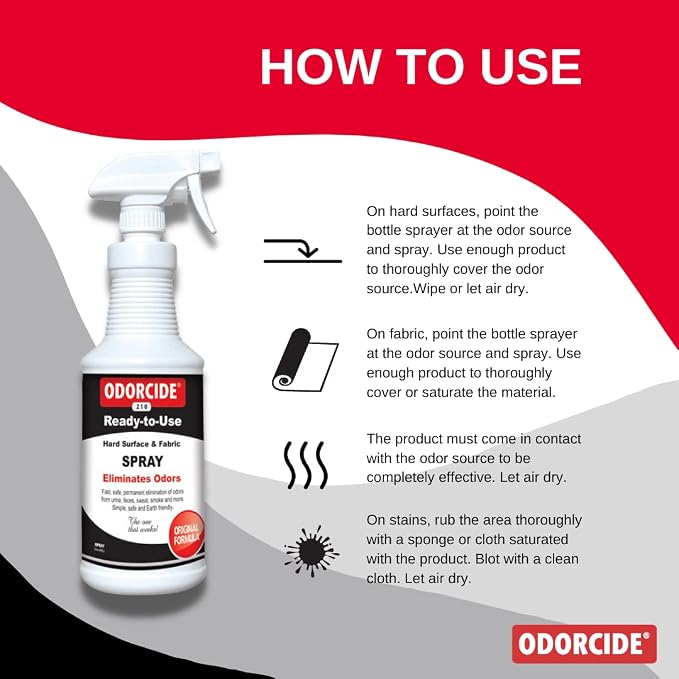Odorcide Odor Eliminator Soaker: Odor Eliminator for Strong Odor on Carpets, Hardwood & More - Smoke, Sweat & Pet Odor Eliminator for Home w/Non-Enzymatic Formula, 32 oz