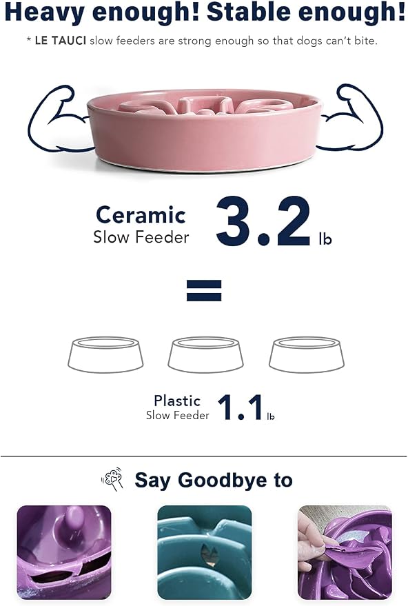 LE TAUCI Slow Feeder Dog Bowls Ceramic, 1.5 Cups Dog Food Bowl, Puppy Slow Feeder Dish for Fast Eaters,Pink Bloom