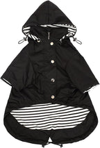 Morezi Dog Zip Up Raincoat with Reflective Buttons, Rain/Water Resistant, Adjustable Drawstring, Removable Hood, Raincoats with Legs 8lbs to 80lbs Available - Black - XL